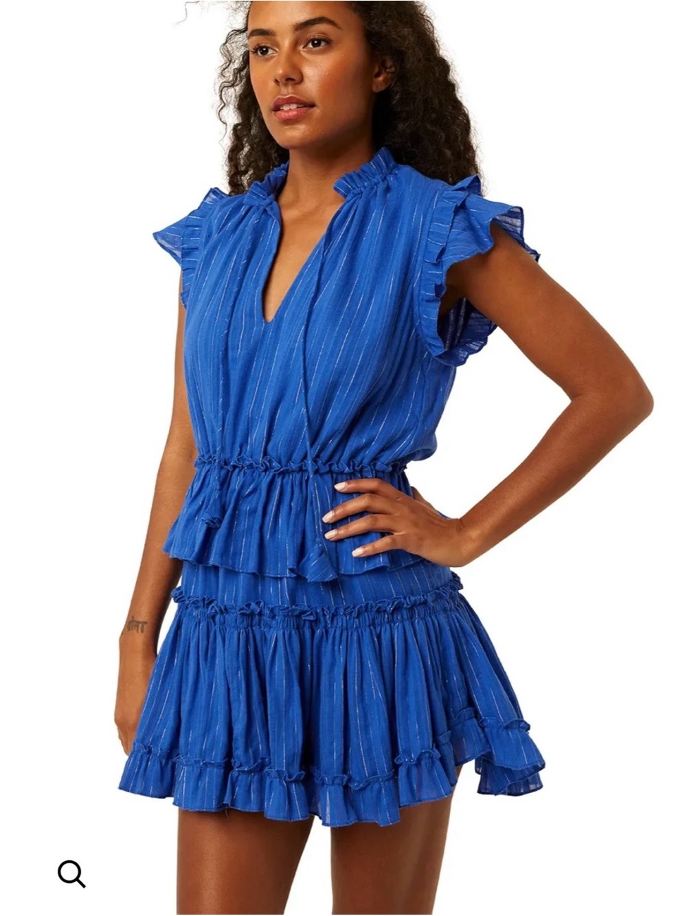Misa Los Angeles Lilian Mini Dress Women's Medium Ruffle Tiered Blue Cotton USA